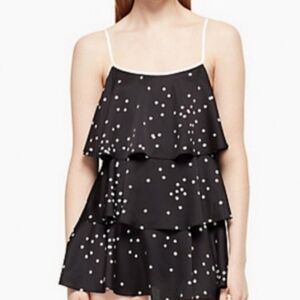 Kate Spade Black Polka Dot Ruffle Tiered Tank Top Medium